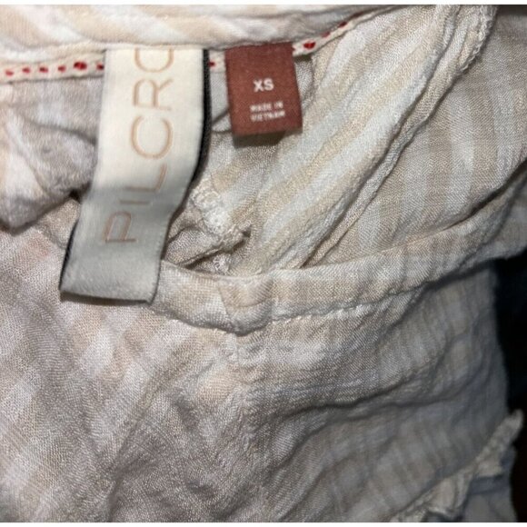 Pilcro Anthropologie Sybil Tan Striped Blouse‎ Ruffle Sleeve Cutout Back Size XS - Picture 4 of 5